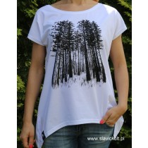 Koszulka Las (Biała) Damska z przedłużanymi bokami